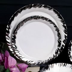 Zebra Desenli Gümüş Çerçeveli Porselen 26 Parça 6 Kişilik Yemek Takımı