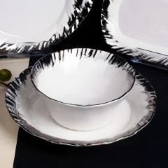 Zebra Desenli Gümüş Çerçeveli Porselen 26 Parça 6 Kişilik Yemek Takımı