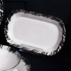 Zebra Desenli Gümüş Çerçeveli Porselen 26 Parça 6 Kişilik Yemek Takımı