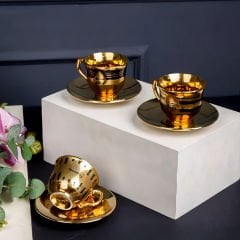 Altın Şeritli Gold Asorti 4 Kişilik Kahve Fincan Takımı