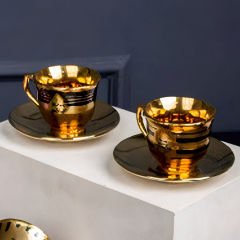 Altın Şeritli Gold Asorti 4 Kişilik Kahve Fincan Takımı