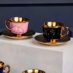 Renkli Gold Detaylı Asorti 4 Kişilik Kahve Fincan Takımı