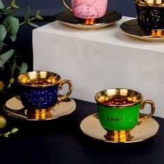 Renkli Gold Detaylı Asorti 4 Kişilik Kahve Fincan Takımı