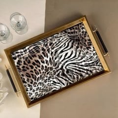 Gold Kaplama Leopar Desenli Dekoratif Tepsi