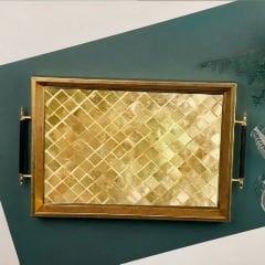 Gold Çerçeveli Altın Mozaik Desenli Dekoratif Tepsi