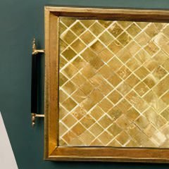 Gold Çerçeveli Altın Mozaik Desenli Dekoratif Tepsi