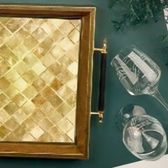 Gold Çerçeveli Altın Mozaik Desenli Dekoratif Tepsi