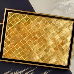 Gold Mozaik Desenli Siyah Detaylı Dekoratif Tepsi