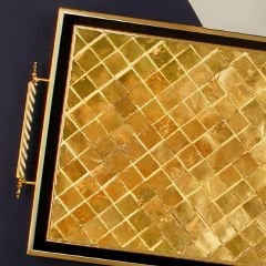 Gold Mozaik Desenli Siyah Detaylı Dekoratif Tepsi
