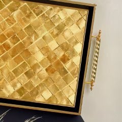 Gold Mozaik Desenli Siyah Detaylı Dekoratif Tepsi