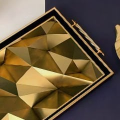 Siyah Detaylı Gold Üçgen Desenli Dekoratif Tepsi