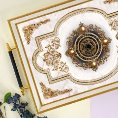 Gold İşlemeli Mermer Desenli Dekoratif Tepsi