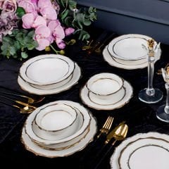 Gold Şeritli Porselen 24 Parça 6 Kişilik Yemek Takımı