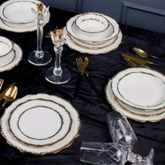 Gold Şeritli Porselen 24 Parça 6 Kişilik Yemek Takımı