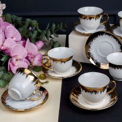 Gold Kenar Desenli Porselen 6 Kişilik Kahve Fincan Takımı