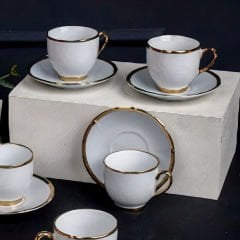 Gold Kenarlı Şık 6 Kişilik Kahve Fincan Takımı