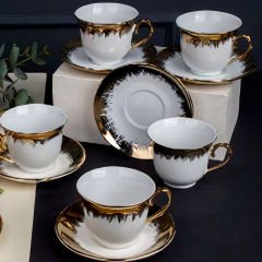 Gold İşleme Desenli Dekoratif 6 Kişilik Kahve Fincan Takımı