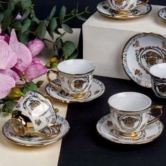 Dekoratif Desenli Gold Kenarlı 6 Kişilik Kahve Fincan Takımı