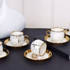 Gold Kulplu Mermer Desenli 6 Kişilik Kahve Fincan Takımı