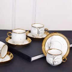 Gold Kulplu Mermer Desenli 6 Kişilik Kahve Fincan Takımı