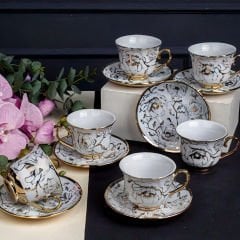 Mermer Desenli Gold Kulplu 6 Kişilik Kahve Fincan Takımı