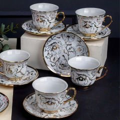 Mermer Desenli Gold Kulplu 6 Kişilik Kahve Fincan Takımı