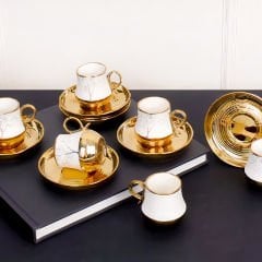 Gold Kulplu Detaylı 6 Kişilik Kahve Fincan Takımı