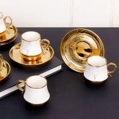 Gold Kulplu Detaylı 6 Kişilik Kahve Fincan Takımı