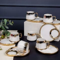 Gold Yaldızlı Kaplama Desenli 6 Kişilik Kahve Fincan Takımı
