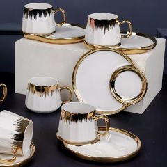 Gold Yaldızlı Kaplama Desenli 6 Kişilik Kahve Fincan Takımı