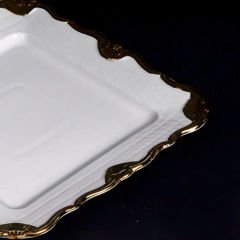 Gold Kenar Çerçeveli Tasarım 6 Parça Kare Pasta Tabağı