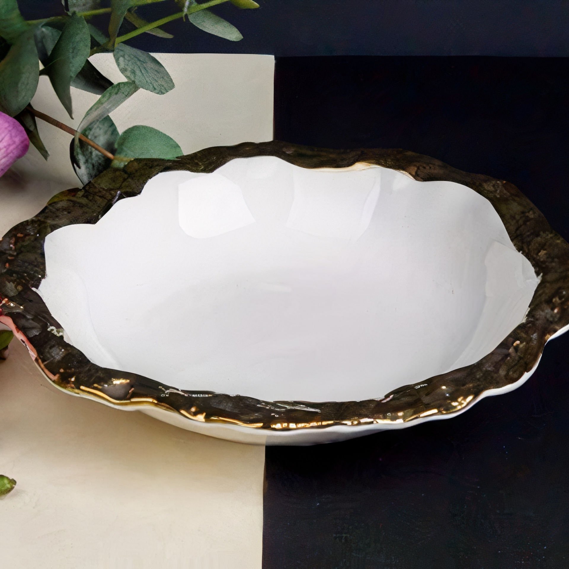 Gold Kenar Desenli Porselen 6 Parça Yemek Tabağı