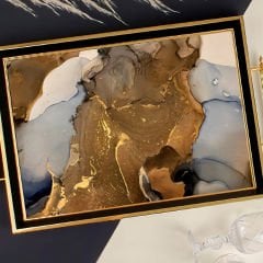 Gold Çerçeveli Soyut Tasarım Desenli Dekoratif Tepsi