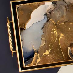 Gold Çerçeveli Soyut Tasarım Desenli Dekoratif Tepsi