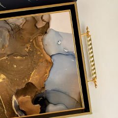 Gold Çerçeveli Soyut Tasarım Desenli Dekoratif Tepsi