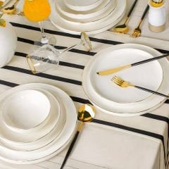 Minimalist Altın Kenarlı Porselen 24 Parça 6 Kişilik Yemek Takımı