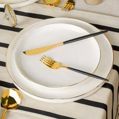 Minimalist Altın Kenarlı Porselen 24 Parça 6 Kişilik Yemek Takımı