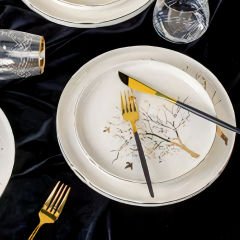 Gold Ağaç Desenli Altın Çerçeveli Porselen 24 Parça 6 Kişilik Yemek Takımı