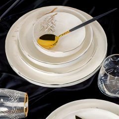 Gold Ağaç Desenli Altın Çerçeveli Porselen 24 Parça 6 Kişilik Yemek Takımı