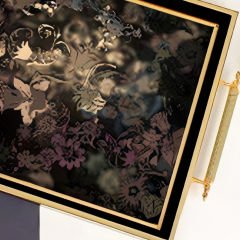 Gold Çerçeveli Soyut Çiçek Desenli Siyah Dekoratif Tepsi