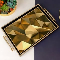 Gold Geometrik Desenli Dekoratif Tepsi