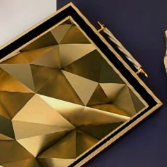 Gold Geometrik Desenli Dekoratif Tepsi