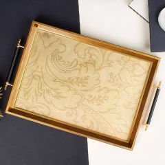 Ahşap Çerçeveli Altın Detaylı Kabartma Desenli Dekoratif Tepsi