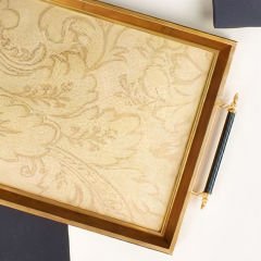 Ahşap Çerçeveli Altın Detaylı Kabartma Desenli Dekoratif Tepsi