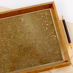 Ahşap Çerçeveli Gold Kabartma Desenli Dekoratif Tepsi