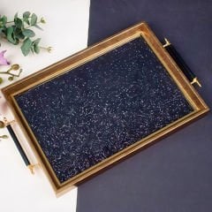 Altın Çerçeveli Işıltılı Desenli Dekoratif Tepsi
