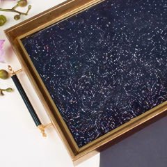 Altın Çerçeveli Işıltılı Desenli Dekoratif Tepsi