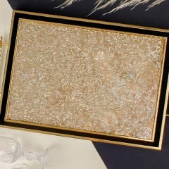 Gold Çerçeveli Kabartma Desenli Siyah Detaylı Dekoratif Tepsi