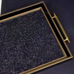 Altın Çerçeveli Siyah Kabartma Desenli Dekoratif Tepsi