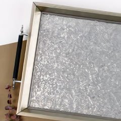Metal Çerçeveli Kabartma Desenli Gümüş Dekoratif Tepsi